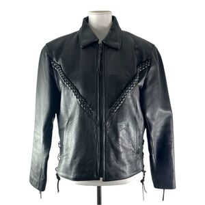 Bonus Black Heavy Motorcycle Leather Jacket Women's Size Large